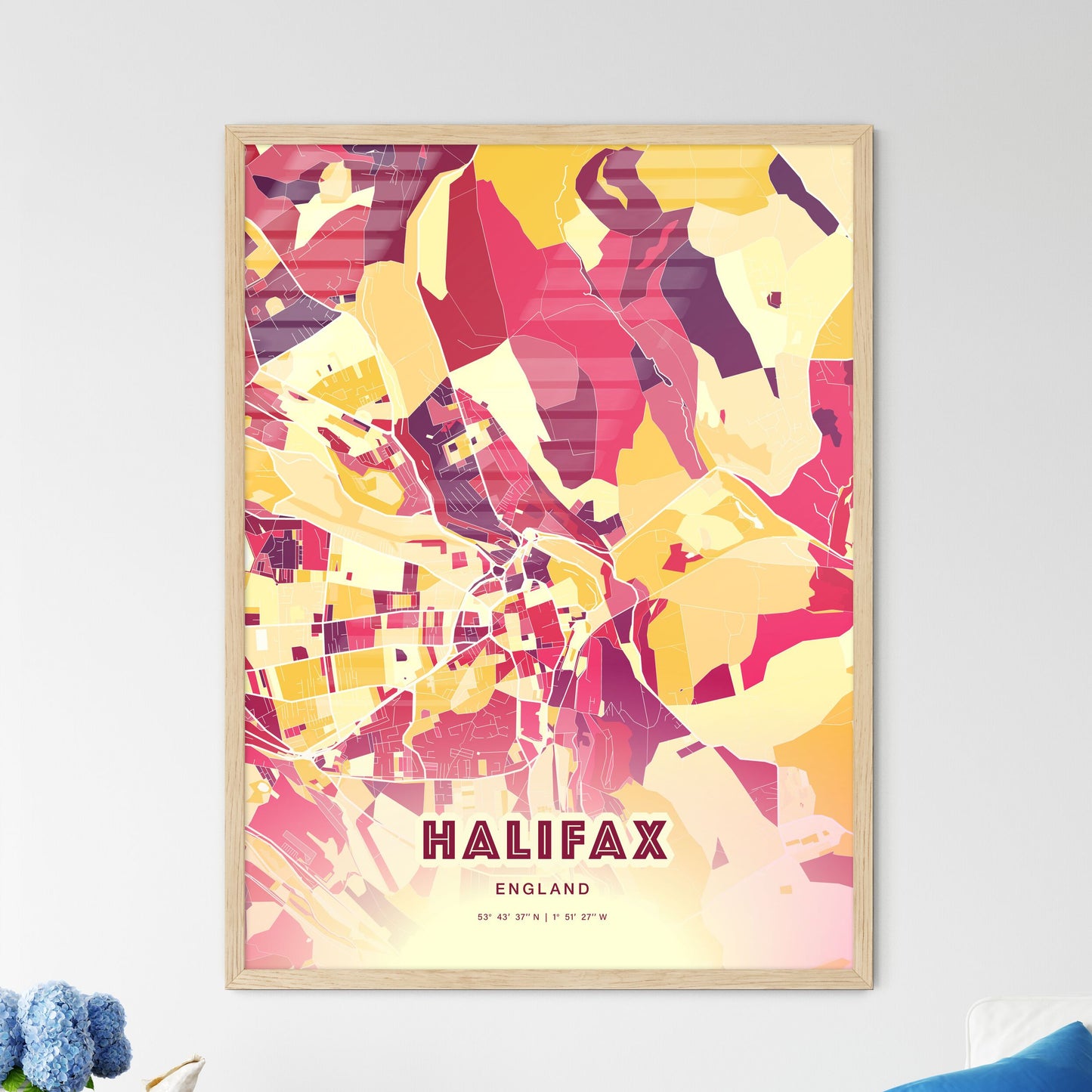 Colorful Halifax England Fine Art Map Hot Red