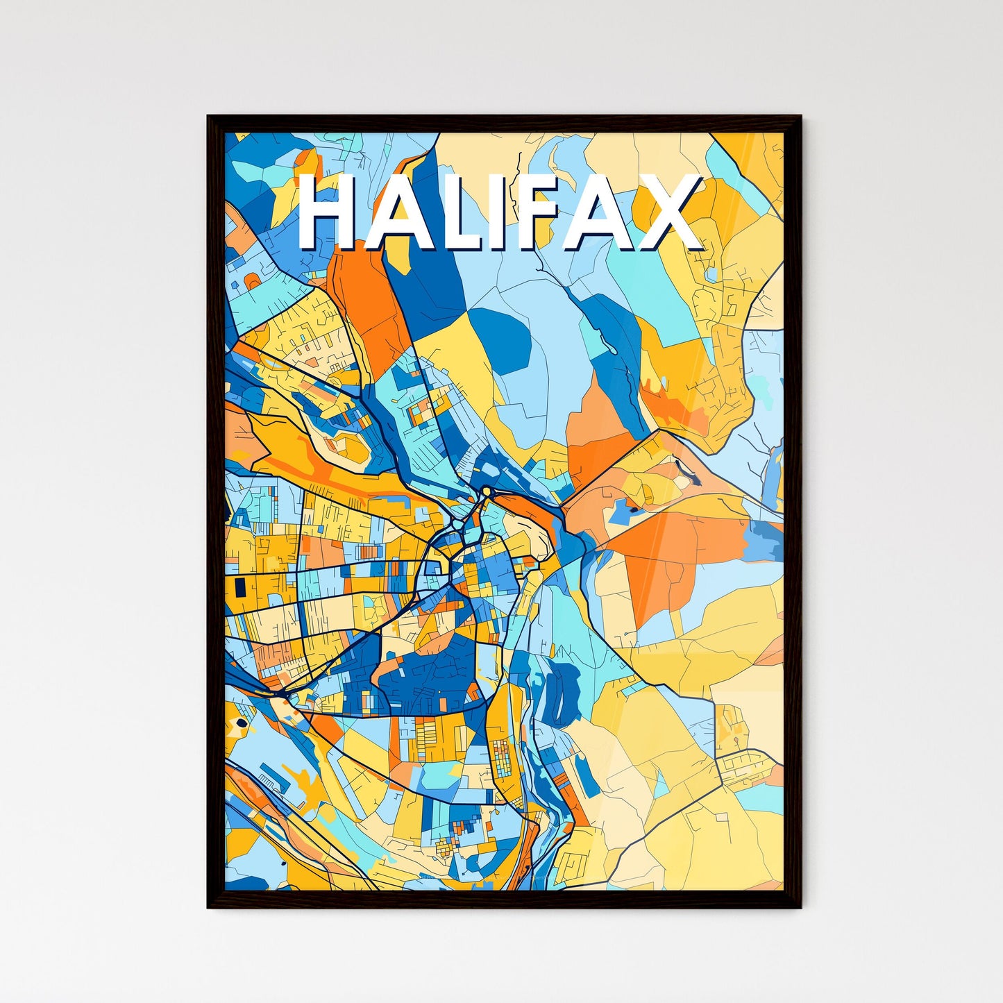 HALIFAX ENGLAND Vibrant Colorful Art Map Poster Blue Orange