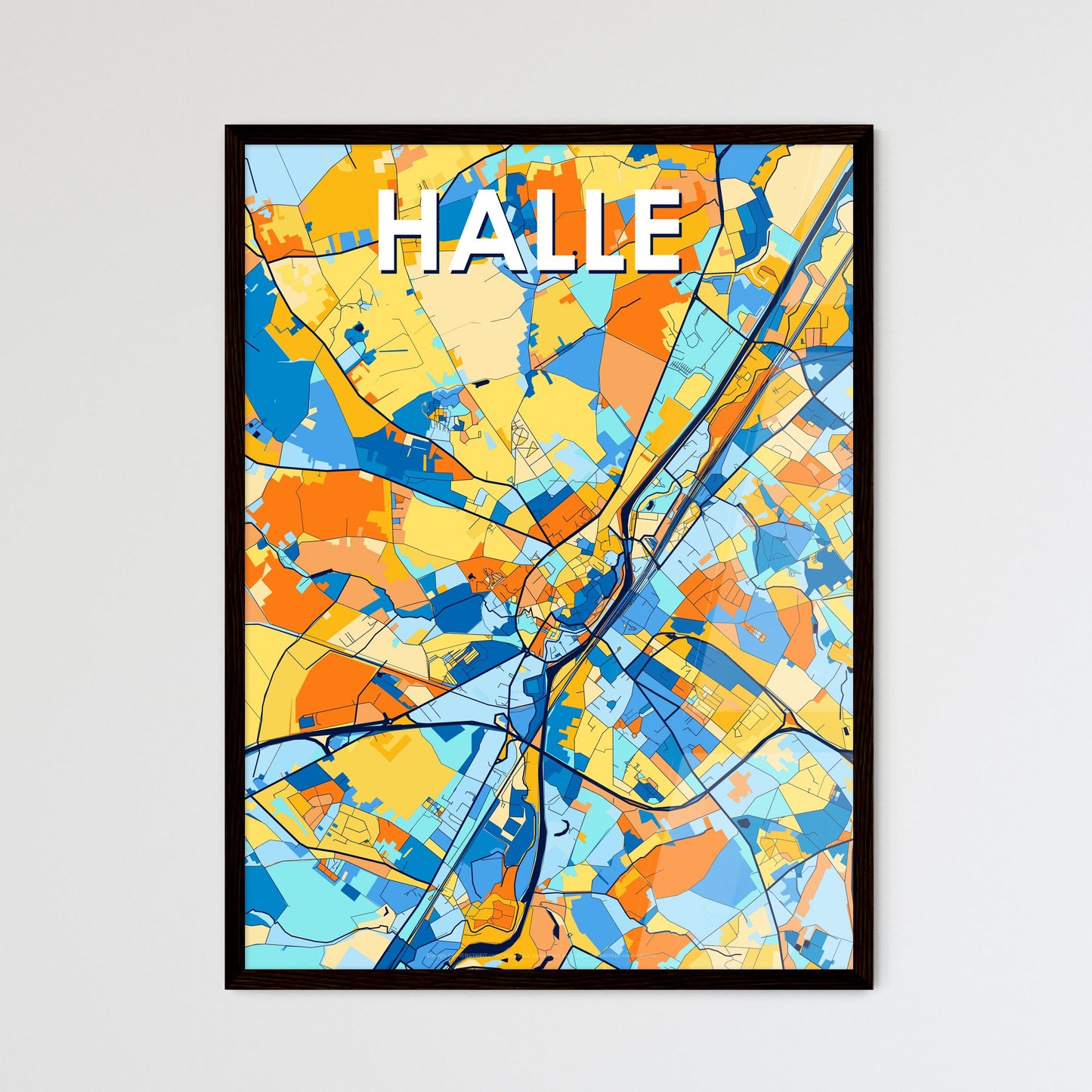 HALLE BELGIUM Vibrant Colorful Art Map Poster Blue Orange