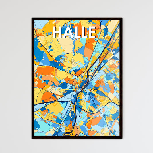 HALLE BELGIUM Vibrant Colorful Art Map Poster Blue Orange