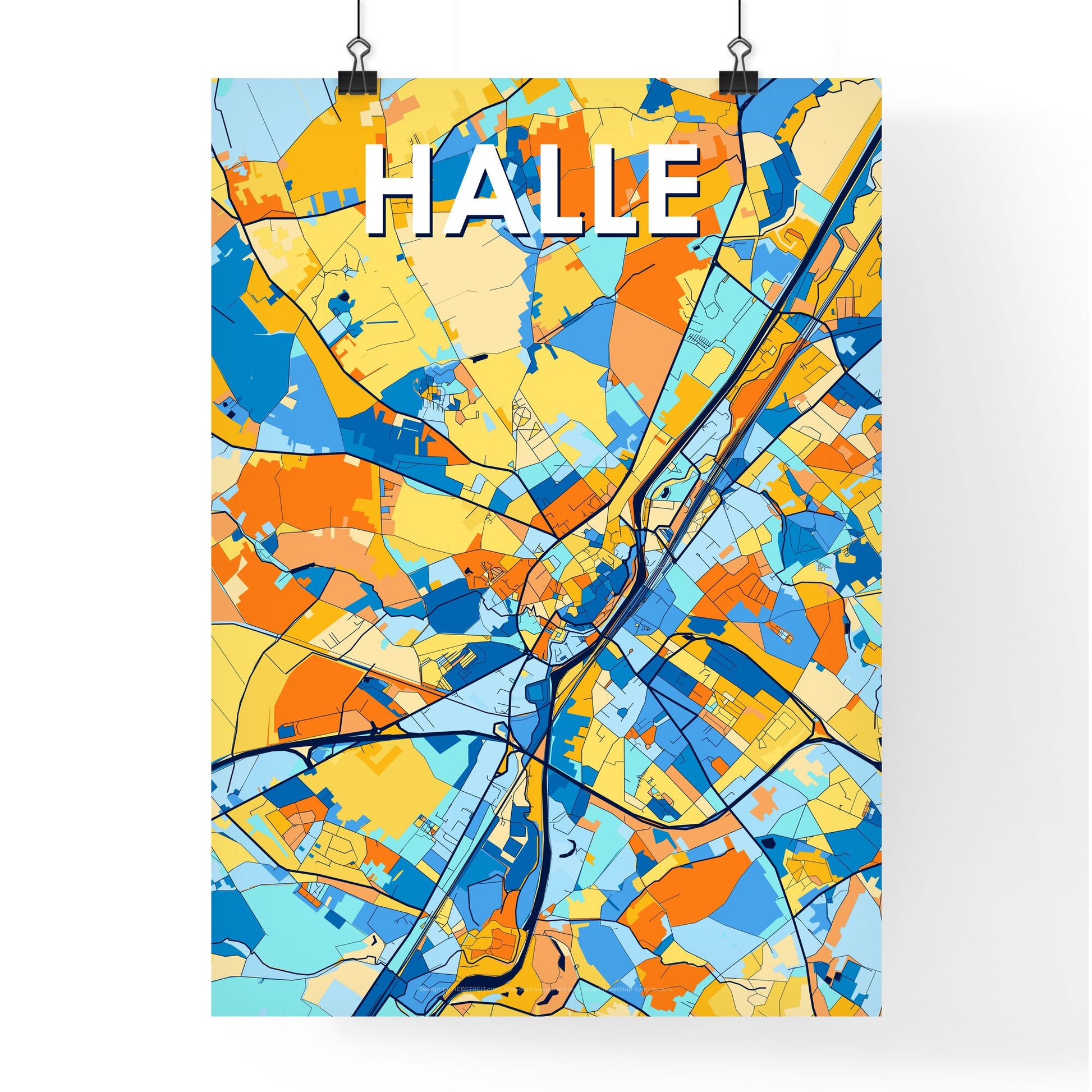 HALLE BELGIUM Vibrant Colorful Art Map Poster Blue Orange