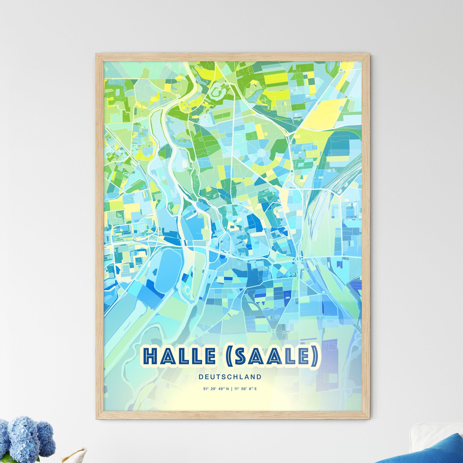 Colorful Halle (Saale) Germany Fine Art Map Cool Blue