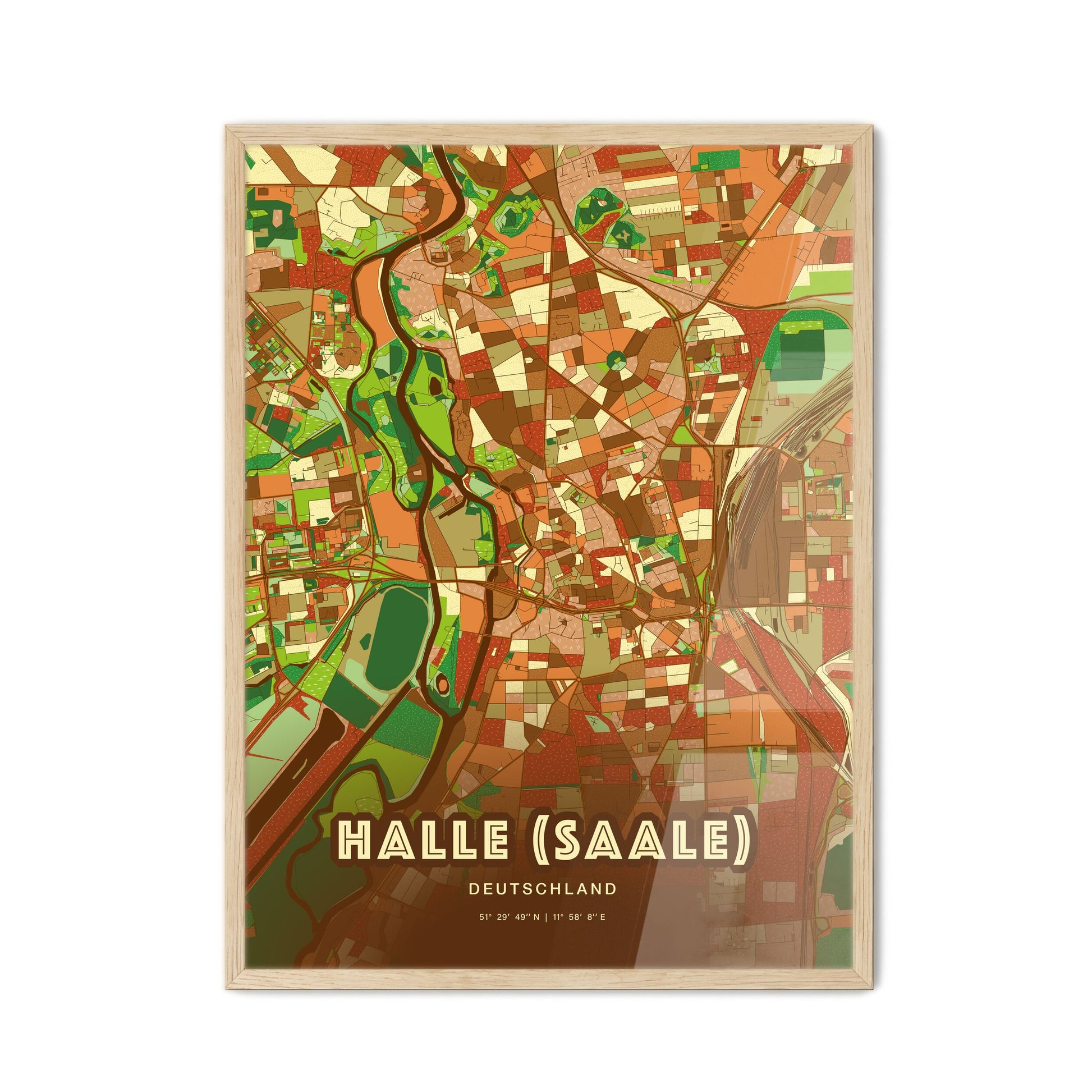 Colorful Halle (Saale) Germany Fine Art Map Farmhouse