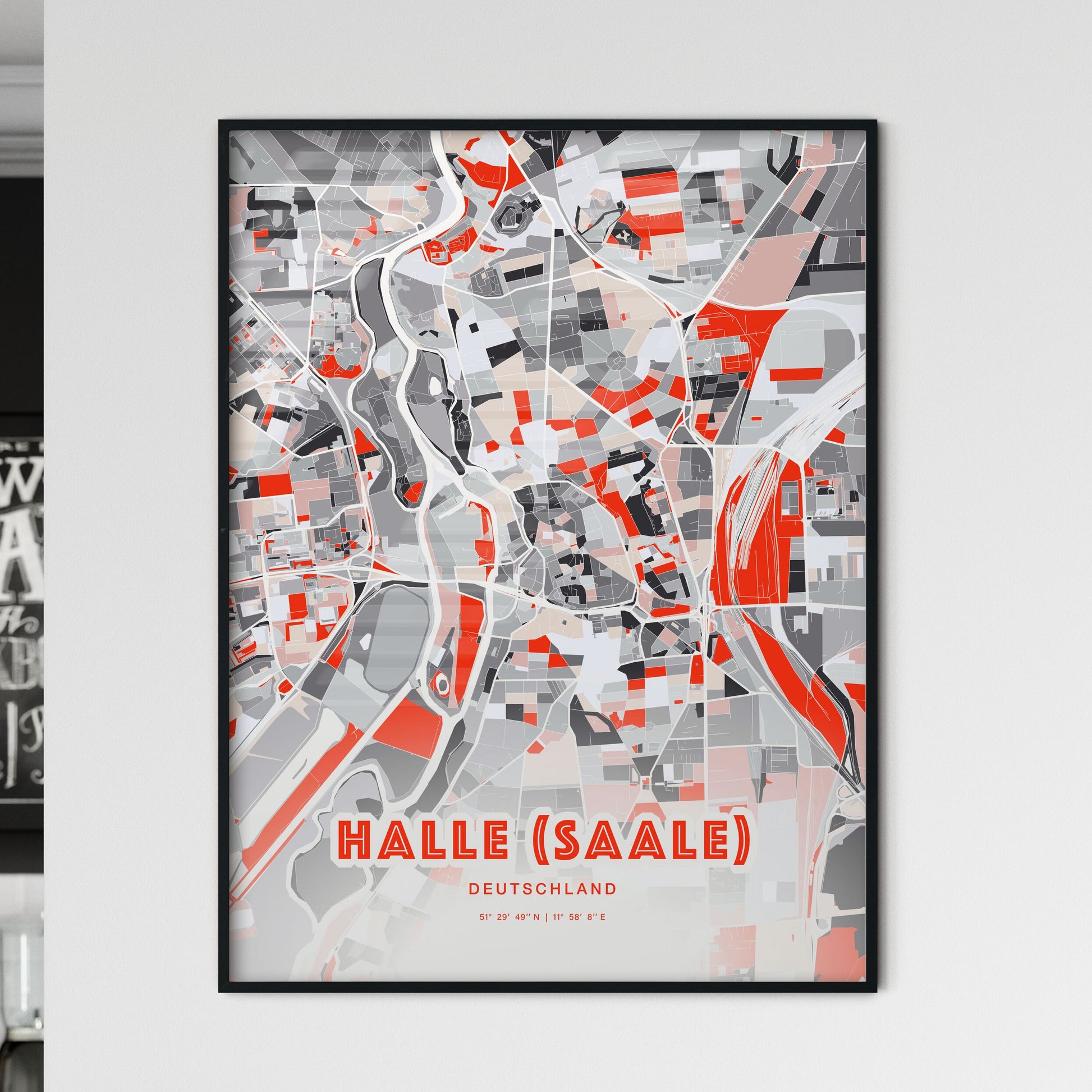Colorful Halle (Saale) Germany Fine Art Map Modern Expressive