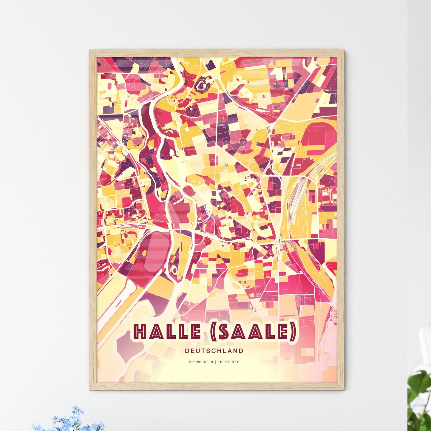 Colorful Halle (Saale) Germany Fine Art Map Hot Red