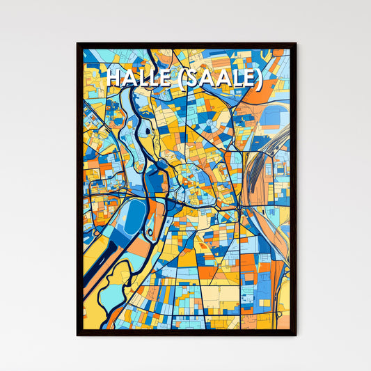 HALLE (SAALE) GERMANY Vibrant Colorful Art Map Poster Blue Orange