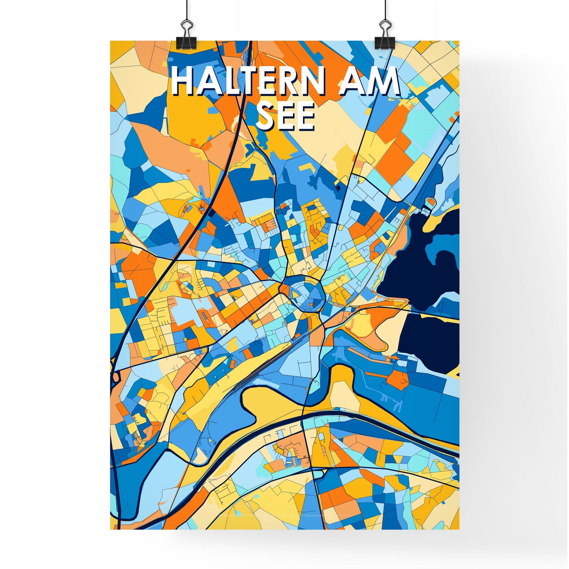 HALTERN AM SEE GERMANY Vibrant Colorful Art Map Poster Blue Orange