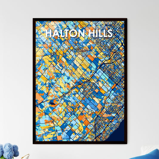 HALTON HILLS CANADA Vibrant Colorful Art Map Poster Blue Orange