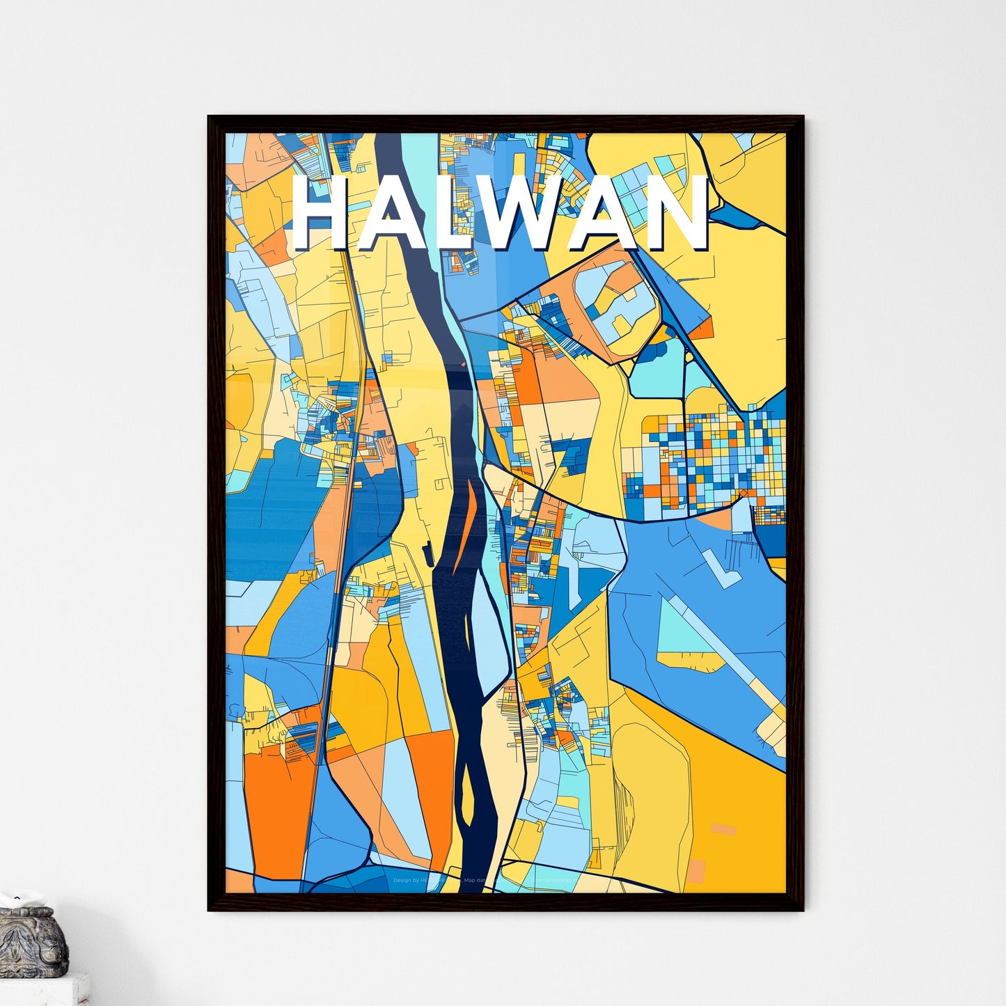 HALWAN EGYPT Vibrant Colorful Art Map Poster Blue Orange