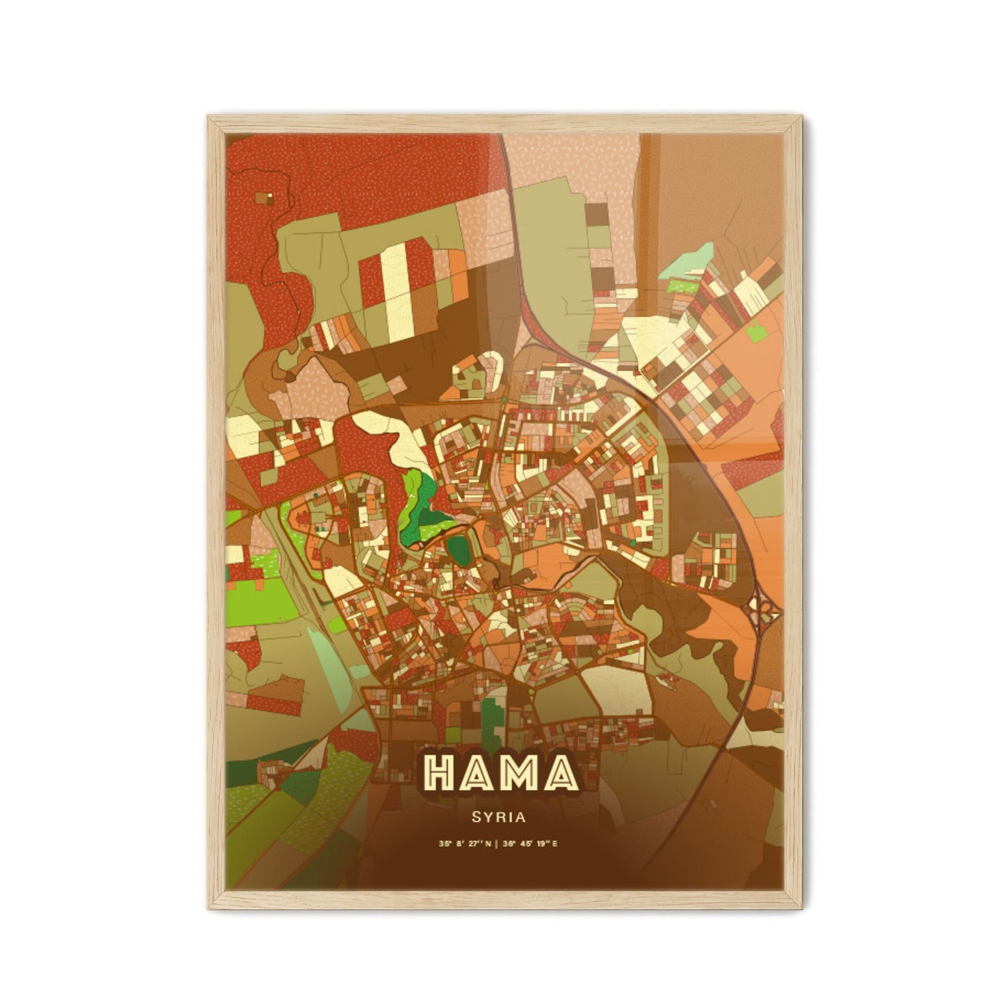Colorful Hama Syria Fine Art Map Farmhouse