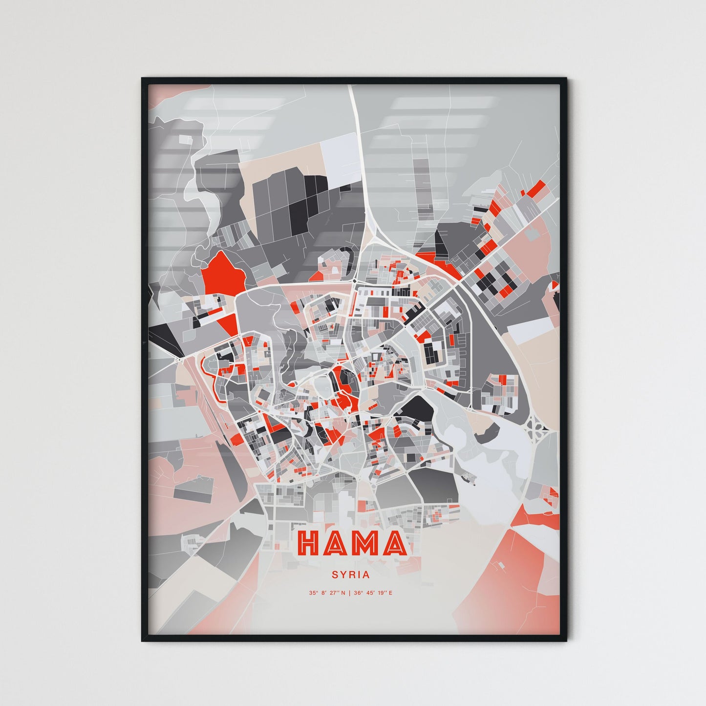 Colorful Hama Syria Fine Art Map Modern Expressive