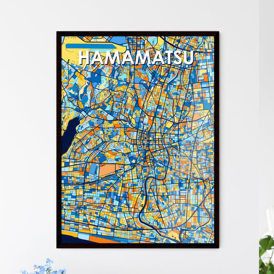 HAMAMATSU JAPAN Vibrant Colorful Art Map Poster Blue Orange