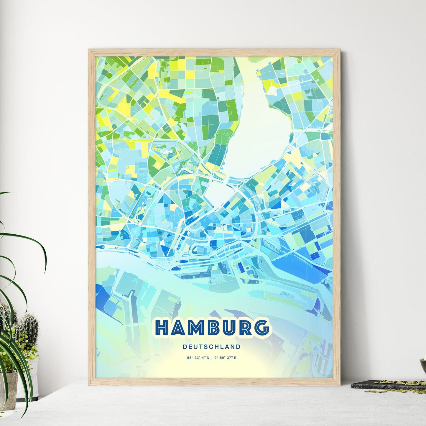 Colorful Hamburg Germany Fine Art Map Cool Blue