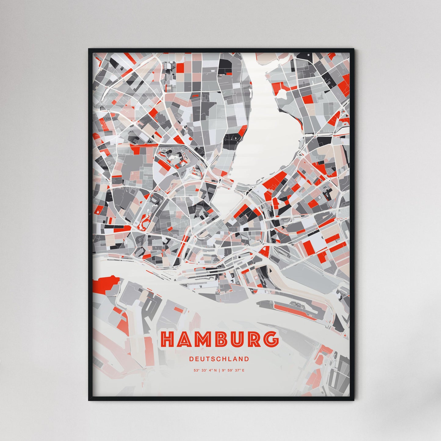 Colorful Hamburg Germany Fine Art Map Modern Expressive