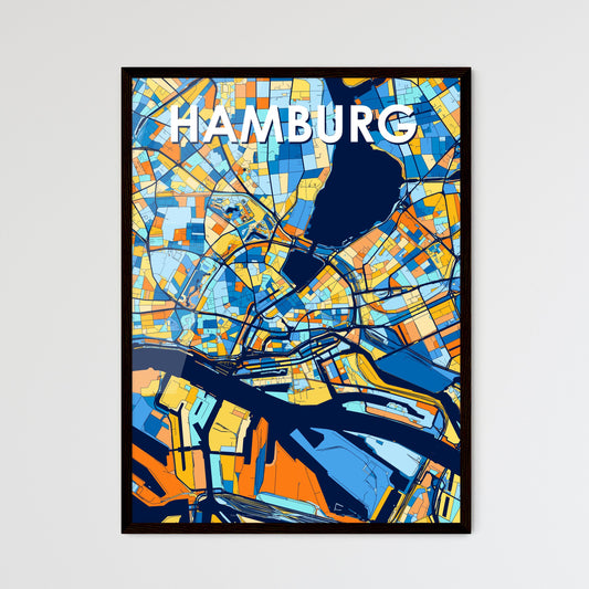 HAMBURG GERMANY Vibrant Colorful Art Map Poster Blue Orange