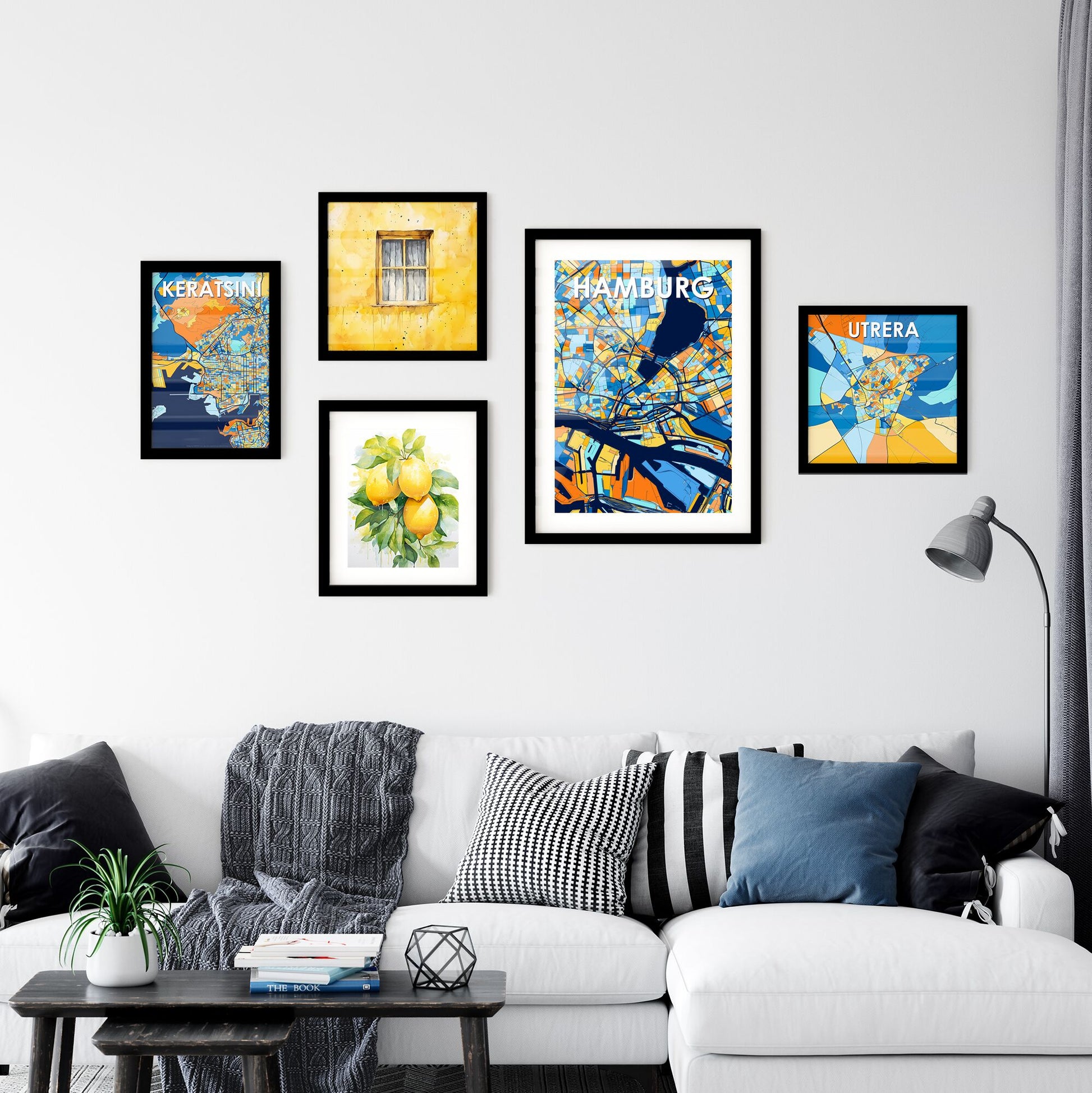 HAMBURG GERMANY Vibrant Colorful Art Map Poster Blue Orange