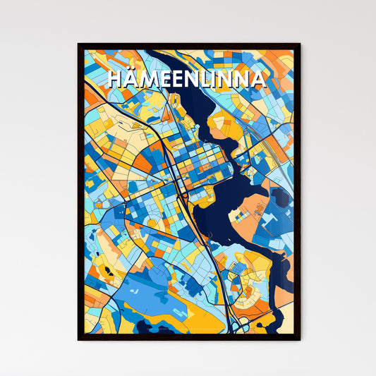 HÄMEENLINNA FINLAND Vibrant Colorful Art Map Poster Blue Orange