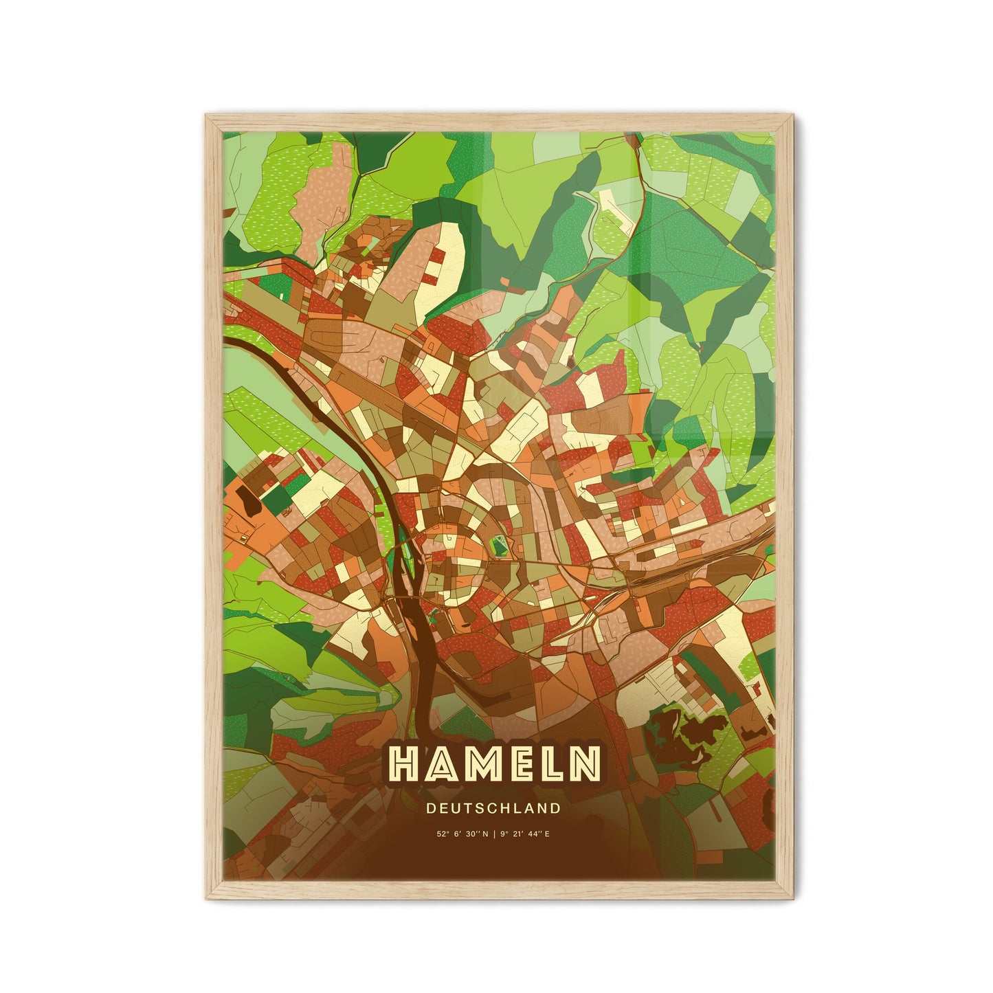 Colorful Hameln Germany Fine Art Map Farmhouse
