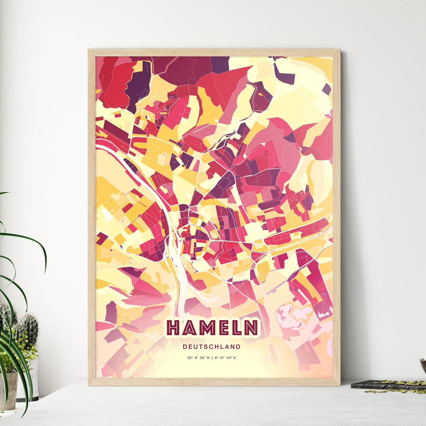 Colorful Hameln Germany Fine Art Map Hot Red