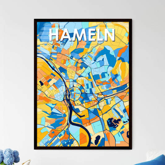 HAMELN GERMANY Vibrant Colorful Art Map Poster Blue Orange