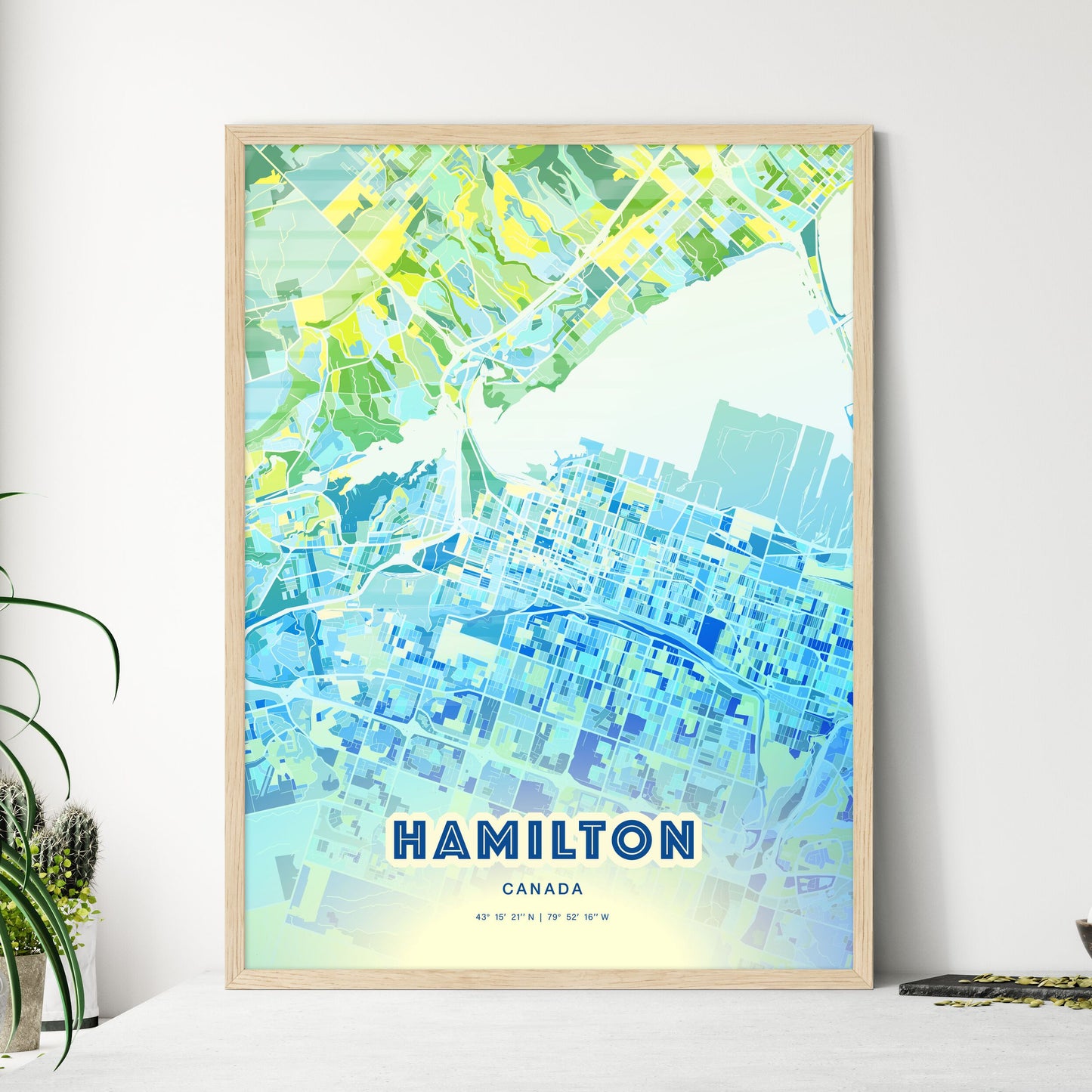 Colorful Hamilton Canada Fine Art Map Cool Blue