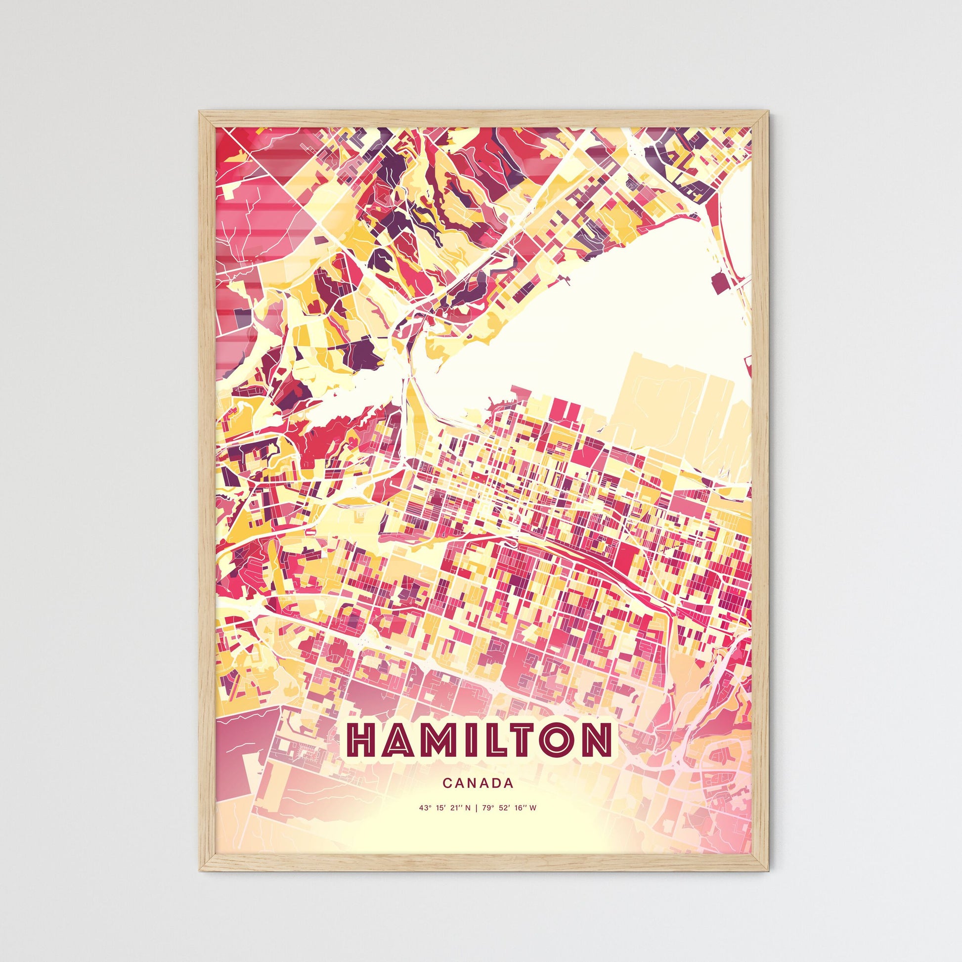 Colorful Hamilton Canada Fine Art Map Hot Red