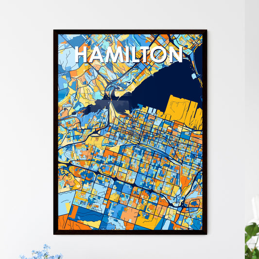 HAMILTON CANADA Vibrant Colorful Art Map Poster Blue Orange