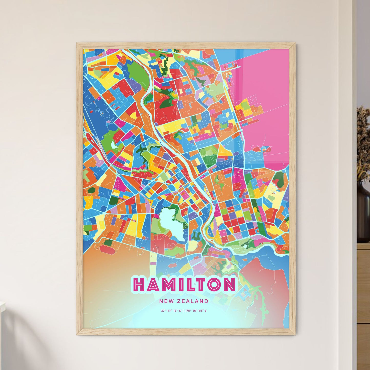 Colorful Hamilton New Zealand Fine Art Map Crazy Colors