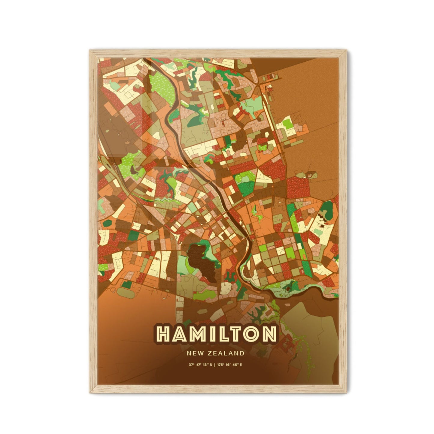 Colorful Hamilton New Zealand Fine Art Map Farmhouse