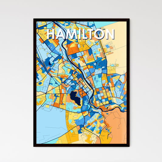 HAMILTON NEW ZEALAND Vibrant Colorful Art Map Poster Blue Orange