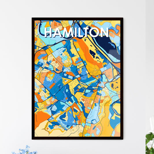 HAMILTON SCOTLAND Vibrant Colorful Art Map Poster Blue Orange