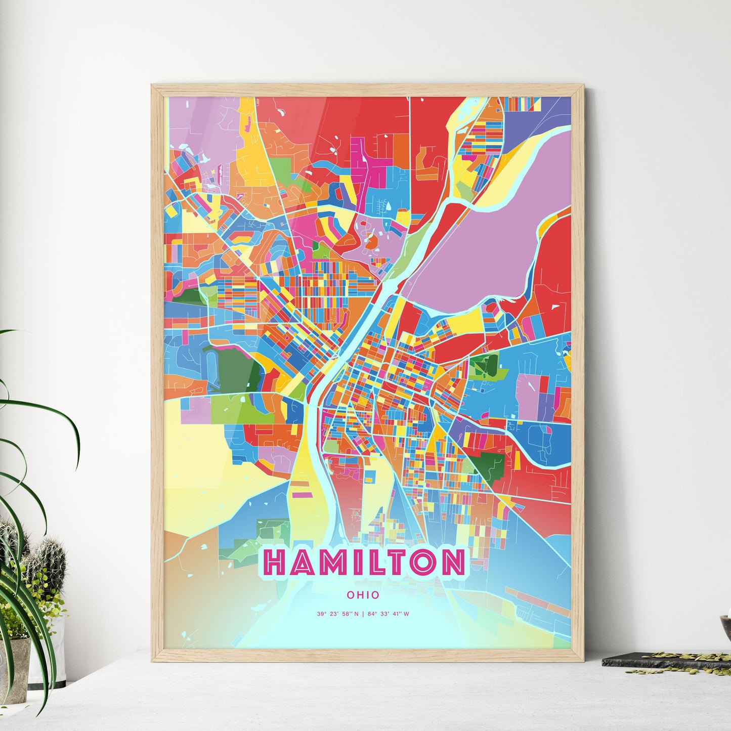 Colorful Hamilton Ohio Fine Art Map Crazy Colors