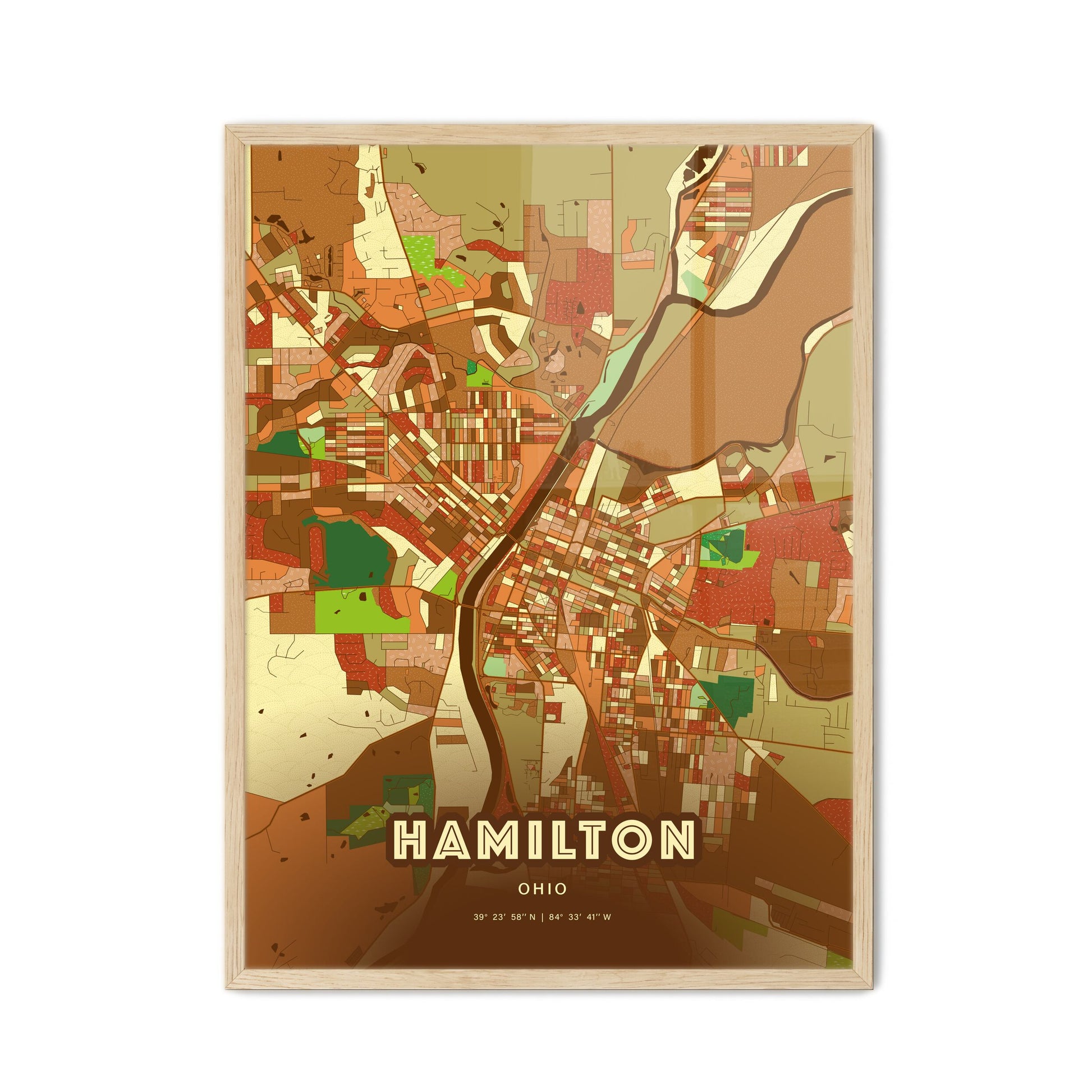 Colorful Hamilton Ohio Fine Art Map Farmhouse