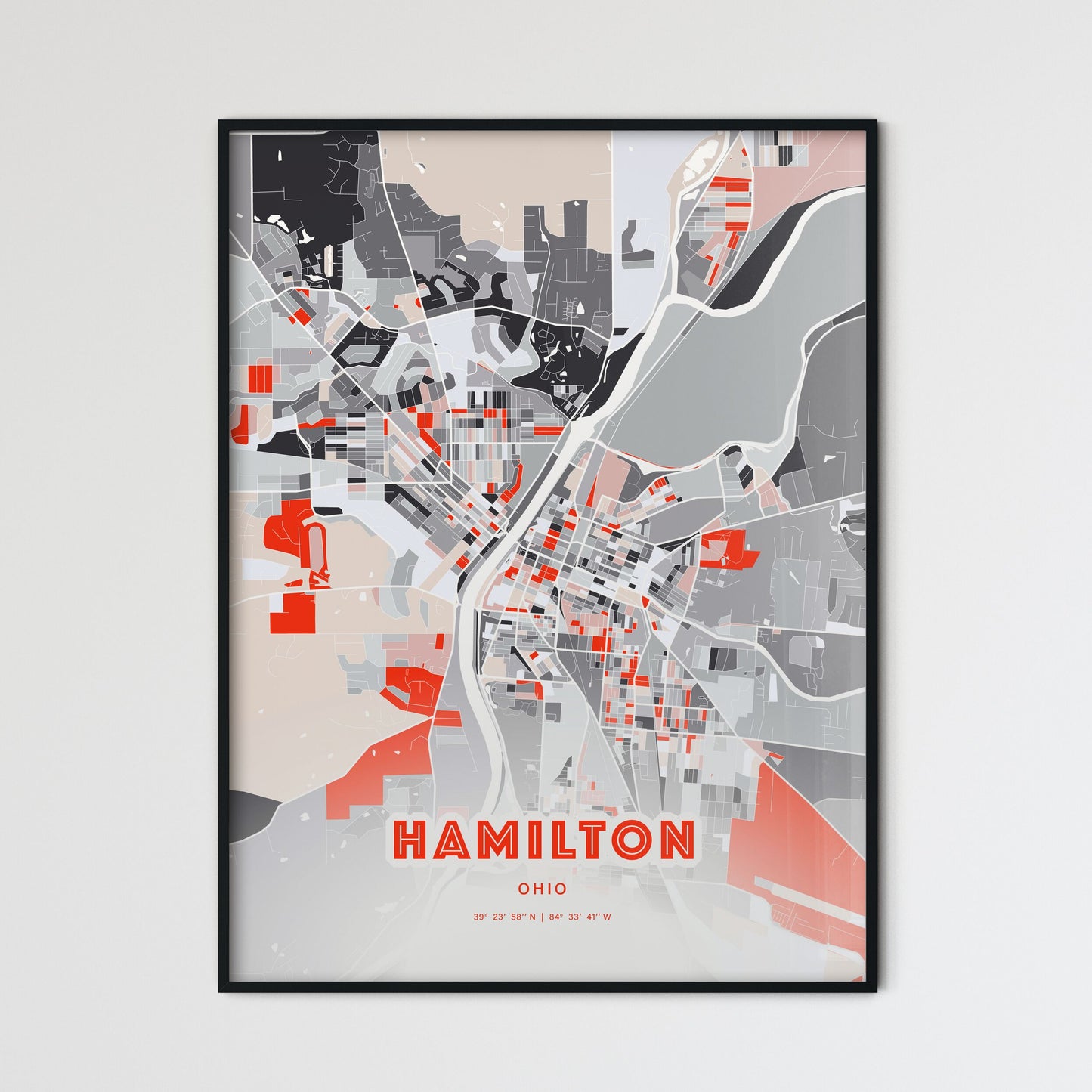 Colorful Hamilton Ohio Fine Art Map Modern Expressive