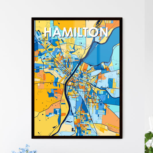 HAMILTON OHIO Vibrant Colorful Art Map Poster Blue Orange