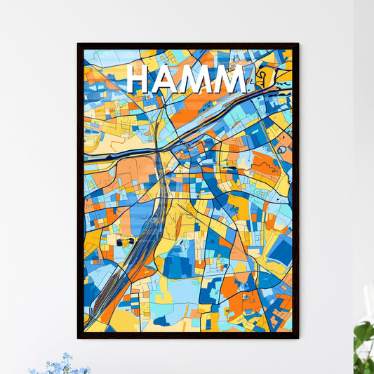 HAMM GERMANY Vibrant Colorful Art Map Poster Blue Orange