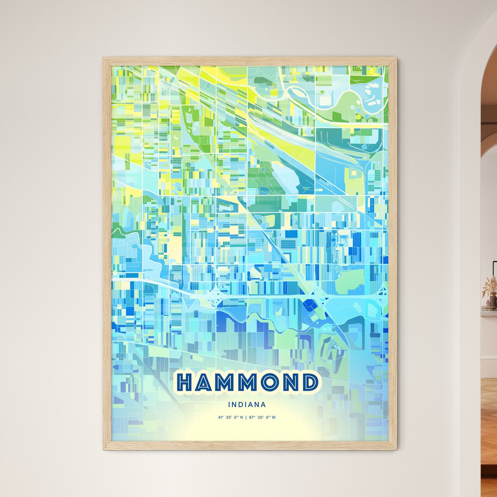 Colorful Hammond Indiana Fine Art Map Cool Blue