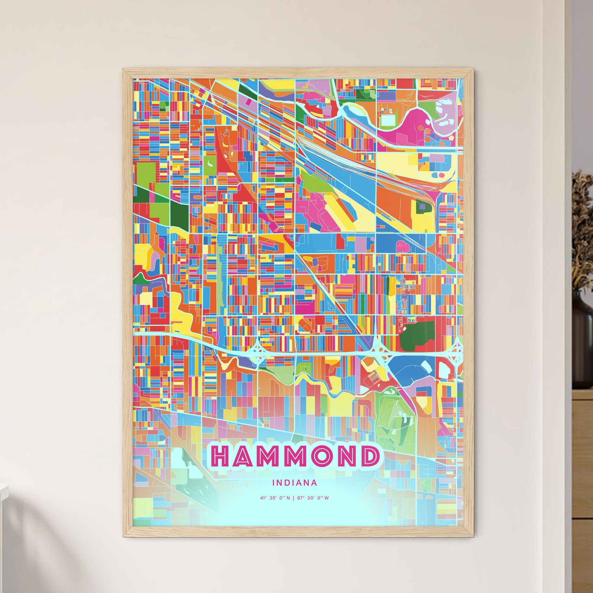 Colorful Hammond Indiana Fine Art Map Crazy Colors