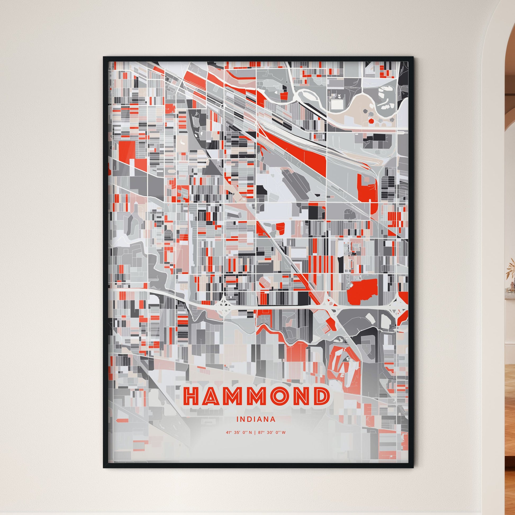 Colorful Hammond Indiana Fine Art Map Modern Expressive