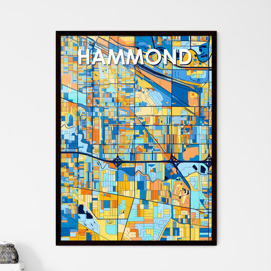 HAMMOND INDIANA Vibrant Colorful Art Map Poster Blue Orange