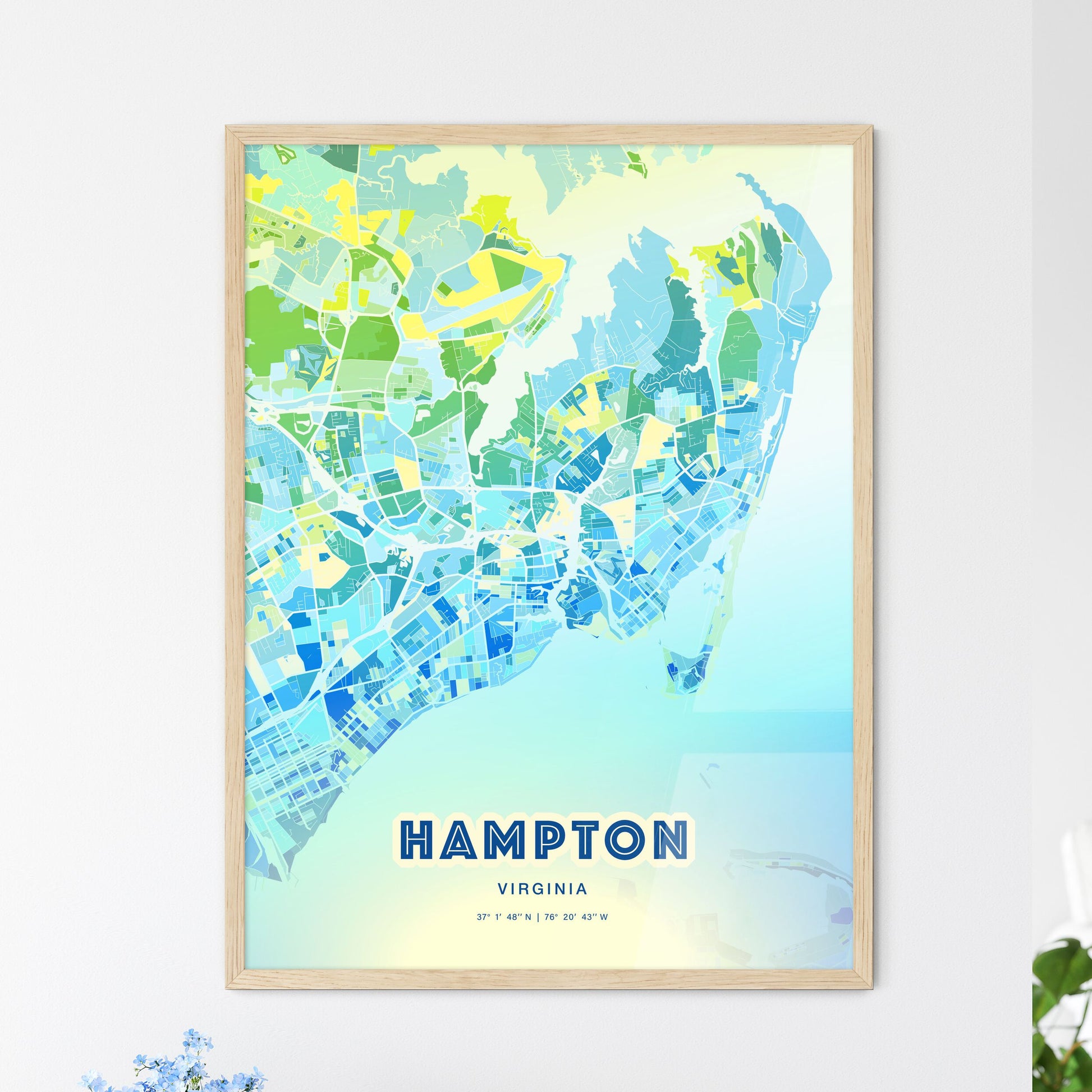 Colorful Hampton Virginia Fine Art Map Cool Blue