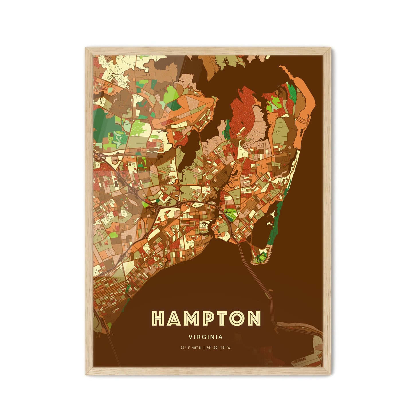 Colorful Hampton Virginia Fine Art Map Farmhouse