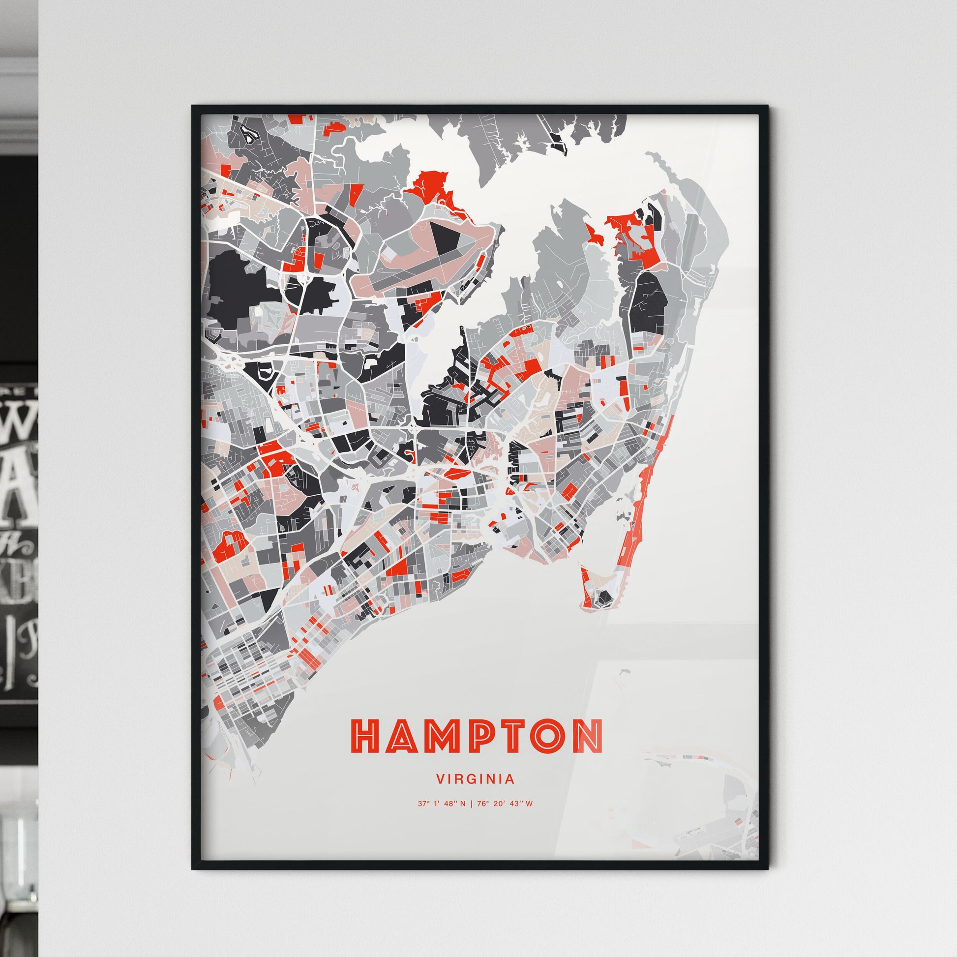 Colorful Hampton Virginia Fine Art Map Modern Expressive