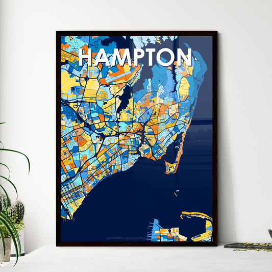 HAMPTON VIRGINIA Vibrant Colorful Art Map Poster Blue Orange