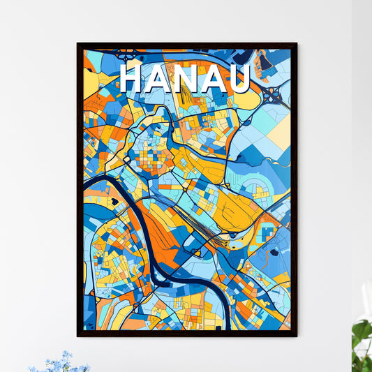 HANAU GERMANY Vibrant Colorful Art Map Poster Blue Orange