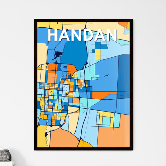 HANDAN CHINA Vibrant Colorful Art Map Poster Blue Orange