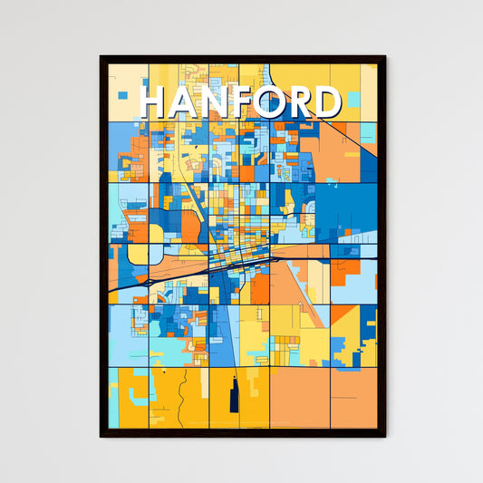 HANFORD CALIFORNIA Vibrant Colorful Art Map Poster Blue Orange