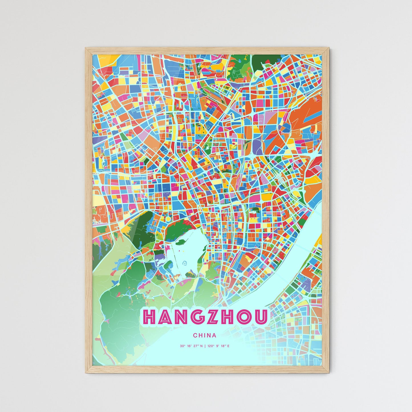 Colorful Hangzhou China Fine Art Map Crazy Colors