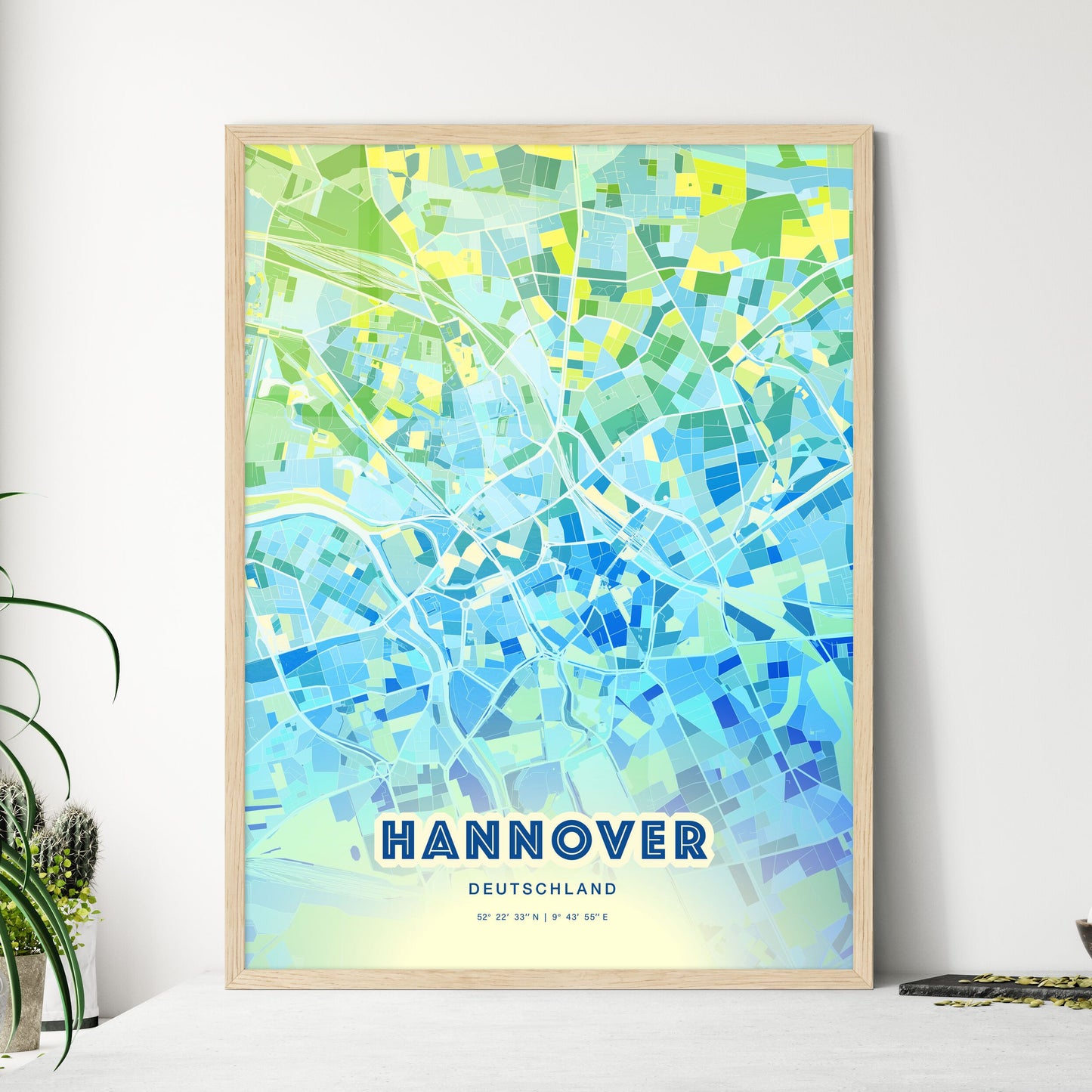 Colorful Hannover Germany Fine Art Map Cool Blue