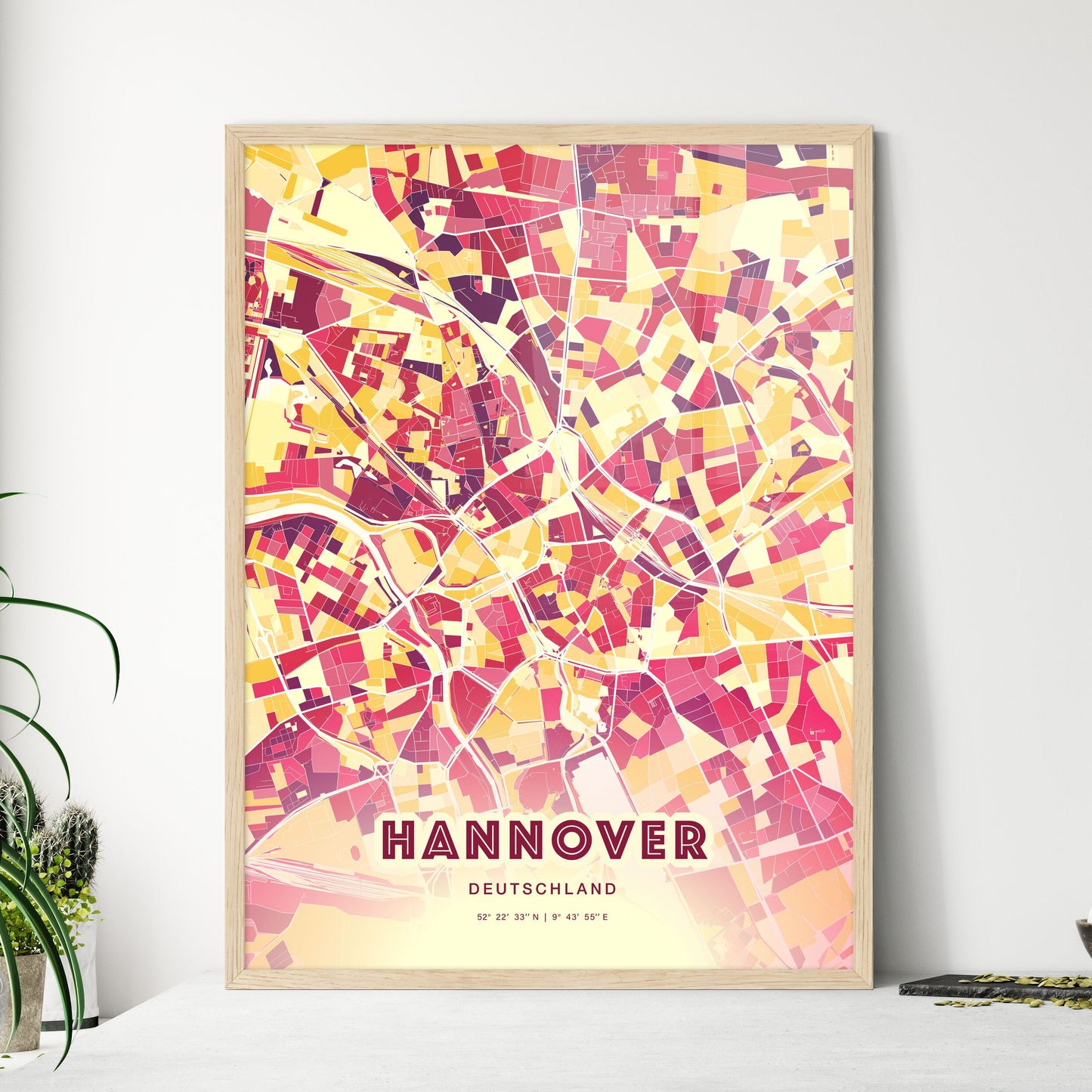 Colorful Hannover Germany Fine Art Map Hot Red